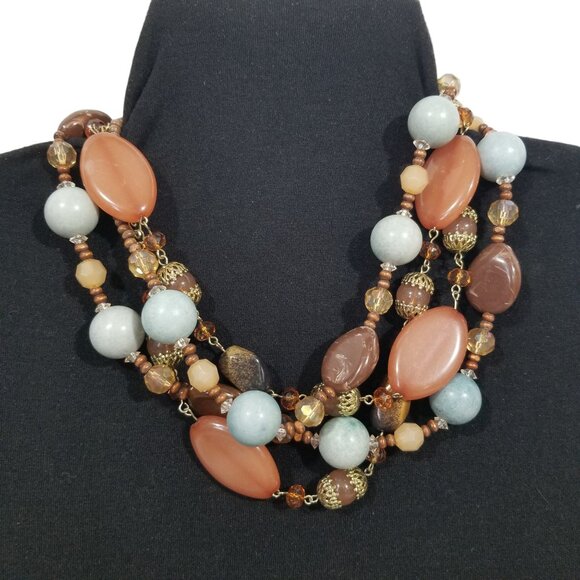 Crystal & Stone Necklaces Ropes or Chokers in Browns, Orange, and Blue - Picture 4 of 16